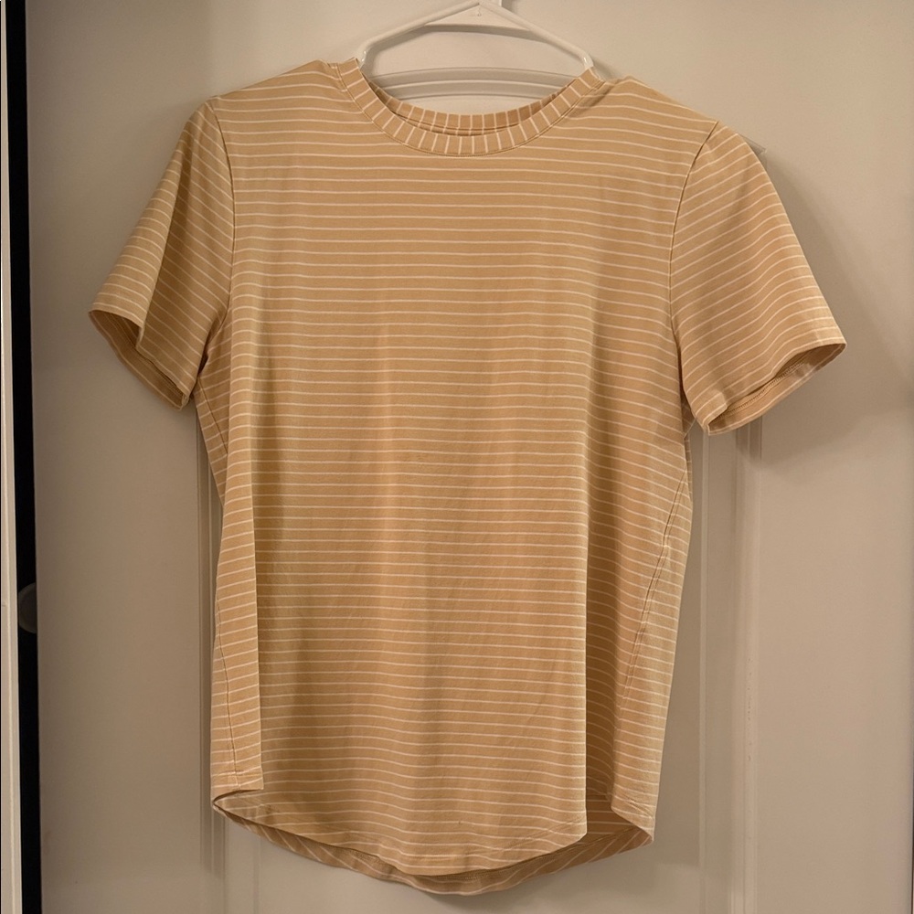 Lululemon Athletica Beige and White Striped Tee
